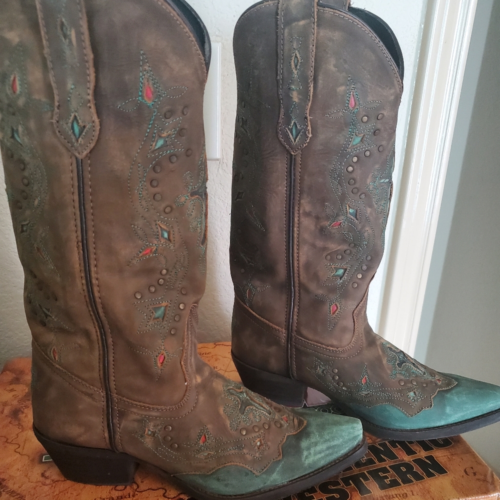 Laredo Brown and Green Heeled Boots